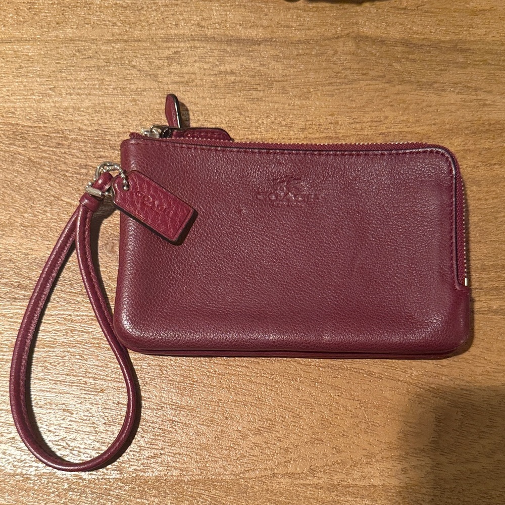 Coach Oxblood Double zip wristlet